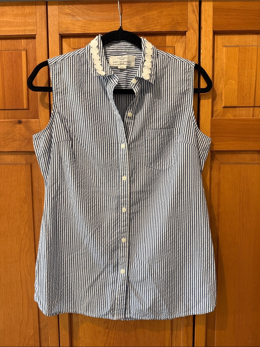 Trovata Birds of Paradis Striped Button Down Sleeveless Top